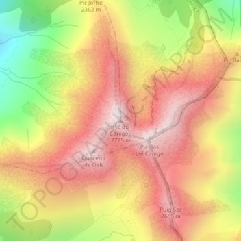 Pic du Canigou topographic map, elevation, terrain