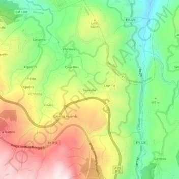 Sacorelhe topographic map, elevation, terrain