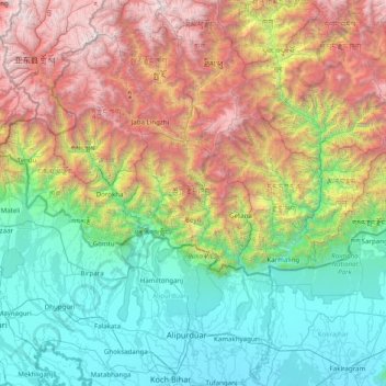 Chukha Dzongkhag topographic map, elevation, terrain