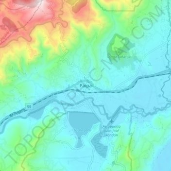 Paipa topographic map, elevation, terrain