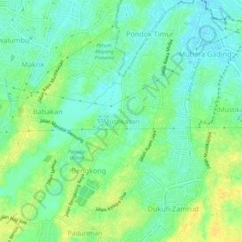 Mustikasari topographic map, elevation, terrain