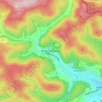 Rittershausen topographic map, elevation, terrain