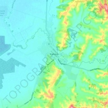 Kaitaia topographic map, elevation, terrain