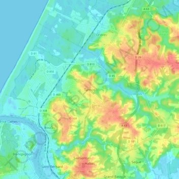 Tarnos topographic map, elevation, terrain