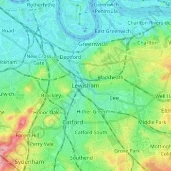 Lewisham topographic map, elevation, terrain