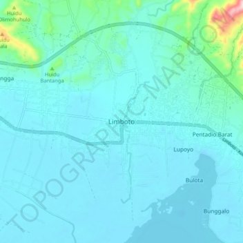 Limboto topographic map, elevation, terrain