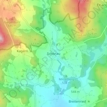 Schönau topographic map, elevation, terrain
