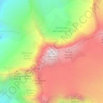 Monte Adamello topographic map, elevation, terrain