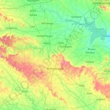 Ahmadnagar topographic map, elevation, terrain