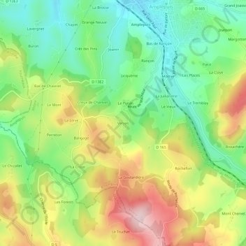 Vervas topographic map, elevation, terrain