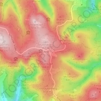 Schmücke topographic map, elevation, terrain