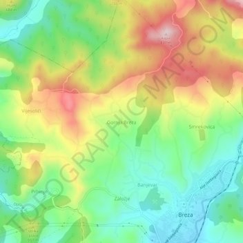 Gornja Breza topographic map, elevation, terrain