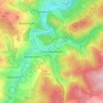 Frommersbach topographic map, elevation, terrain