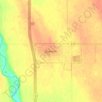 Granum topographic map, elevation, terrain