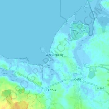 Wackerballig topographic map, elevation, terrain