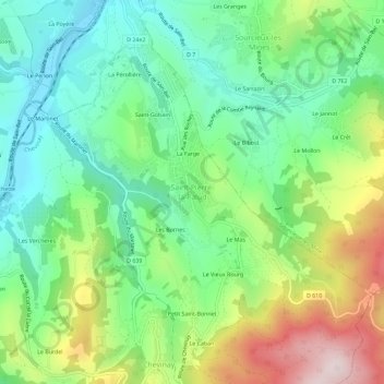 Saint-Pierre-la-Palud topographic map, elevation, terrain