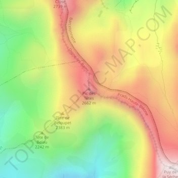 Pic des Têtes topographic map, elevation, terrain