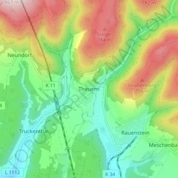 Theuern topographic map, elevation, terrain