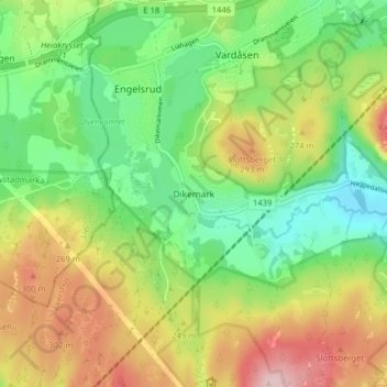 Dikemark topographic map, elevation, terrain