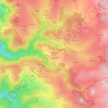Toiras topographic map, elevation, terrain
