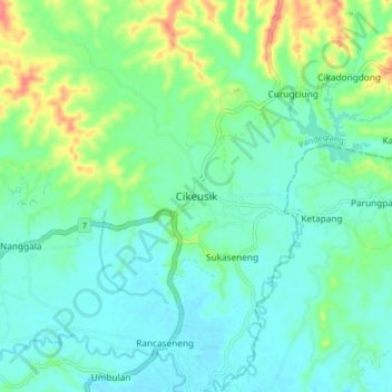 Cikeusik topographic map, elevation, terrain