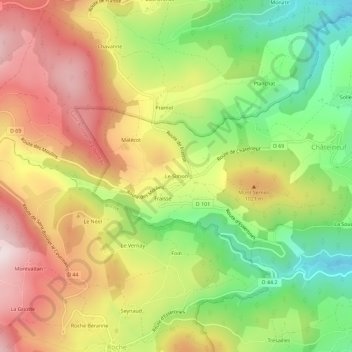 Le Simon topographic map, elevation, terrain