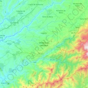 Oliveira do Hospital topographic map, elevation, terrain