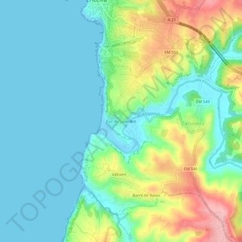 Foz do Lizandro topographic map, elevation, terrain