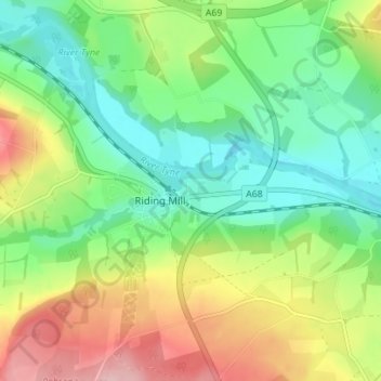 Broomhaugh topographic map, elevation, terrain