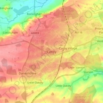 Corby topographic map, elevation, terrain