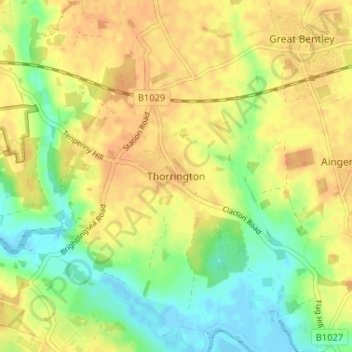 Thorrington topographic map, elevation, terrain