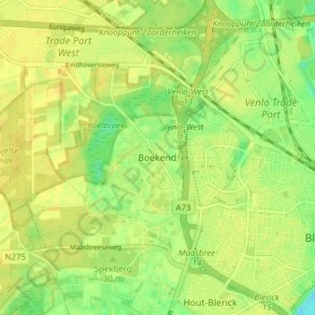 Boekend topographic map, elevation, terrain