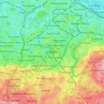 Giffnock topographic map, elevation, terrain