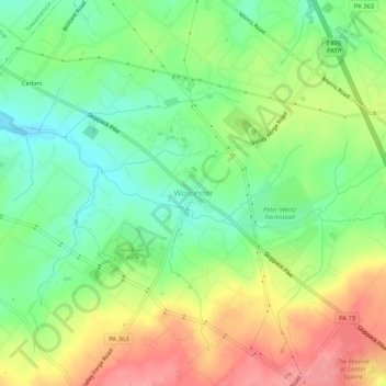 Worcester topographic map, elevation, terrain