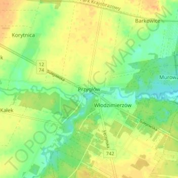 Przygłów topographic map, elevation, terrain