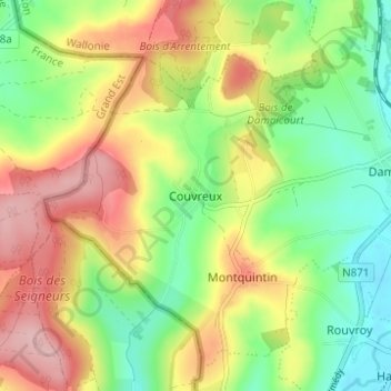 Couvreux topographic map, elevation, terrain