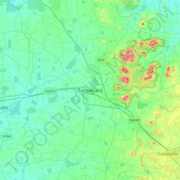 Tumakuru topographic map, elevation, terrain