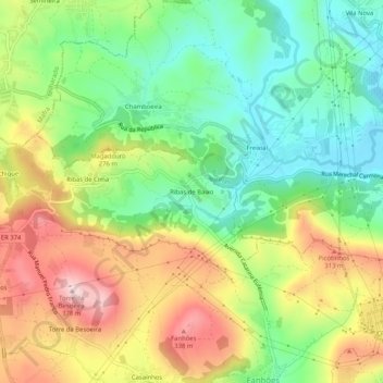 Ribas de Baixo topographic map, elevation, terrain