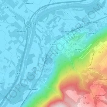 La Terrasse topographic map, elevation, terrain