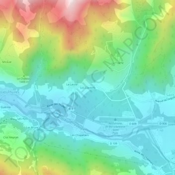 Les Cordeils topographic map, elevation, terrain