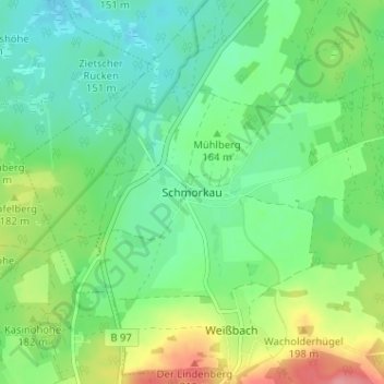 Schmorkau topographic map, elevation, terrain