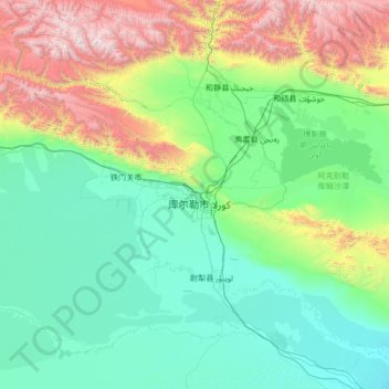 巴音郭楞蒙古自治州 topographic map, elevation, terrain