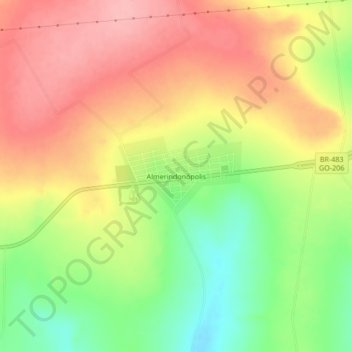 Almerindonópolis topographic map, elevation, terrain