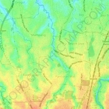 Mampang topographic map, elevation, terrain