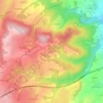 Les Borots topographic map, elevation, terrain