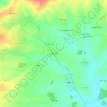 Les Bruyeres topographic map, elevation, terrain
