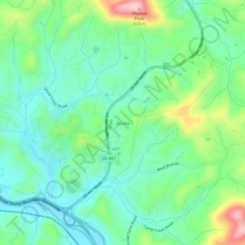 Qualla topographic map, elevation, terrain