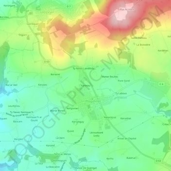 Kerinou topographic map, elevation, terrain