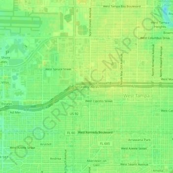 Belvedere Acres topographic map, elevation, terrain
