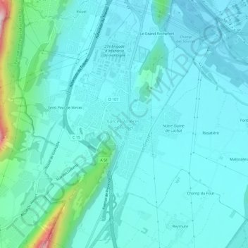 Varces-Allières-et-Risset topographic map, elevation, terrain